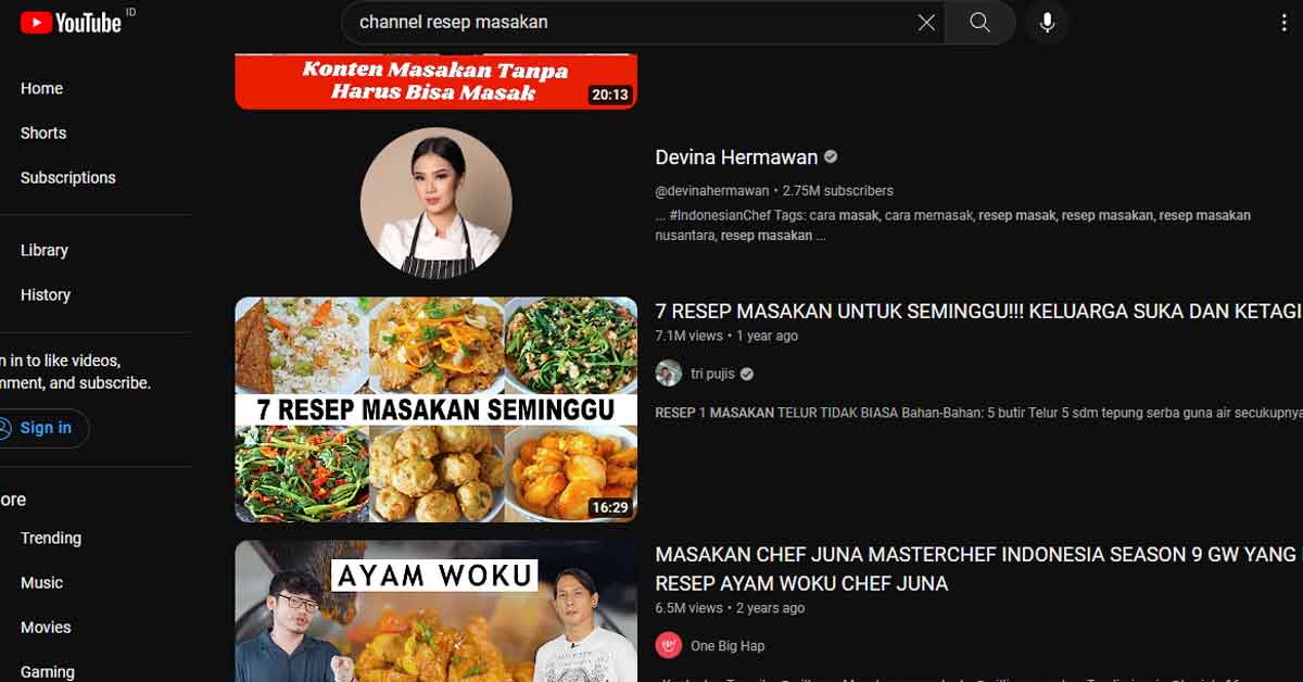 Daftar Channel Resep Masak di Youtube