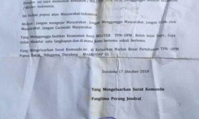 Surat KKB Papua Egianus Kogoya yang Ditinggalkan di Lokasi Pembakaran Pesawat Susi Air [tribunnanado]