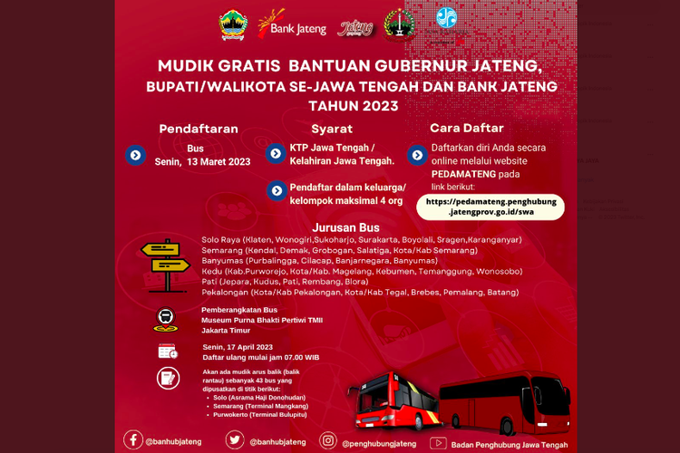 Informasi mudik gratis Jateng 2023 [kompas]