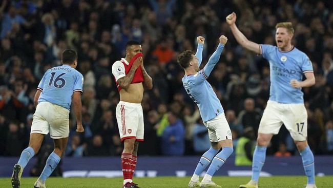 Manchester City menang 4-1 melawan Arsenal pada pekan 33 Liga Inggris (AP/Martin Rickett)