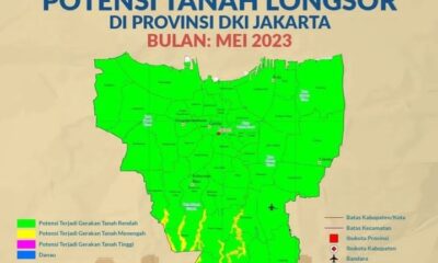 Informasi prakiraan terjadi tanah longsor di wilayah DKI Jakarta bulan Mei 2023 [@bpbddkijakarta]