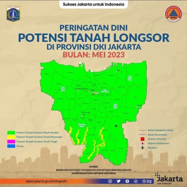 Informasi prakiraan terjadi tanah longsor di wilayah DKI Jakarta bulan Mei 2023 [@bpbddkijakarta]