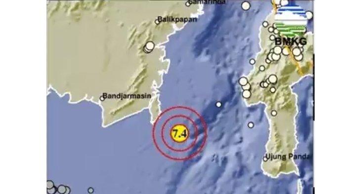 Gempa bumi dengan magnitudo (M) 7,4 telah mengguncang Tanah Bumbu, Kalimantan Selatan (Kalsel) [tribunnews]
