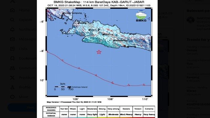 Gempa di Gatut, Kamis (19/10/2023) [tribunnews]