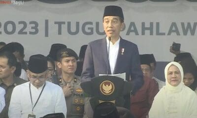 Presiden Jokowi berikan sambutan di apel Hari Santri 2023 di Surabaya [cnbcindonesia]