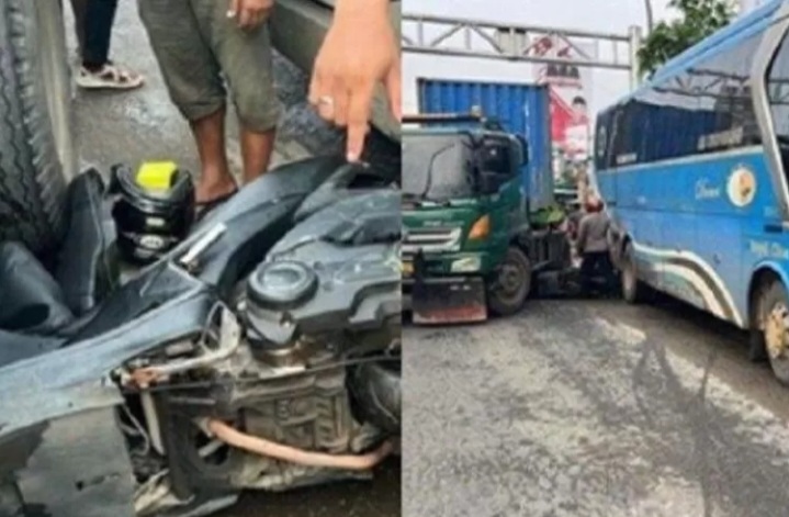 Aksi heroik 2 polisi di Kubu Raya Kalimantan Barat yang rela korbankan motornya demi ganjal bus yang gagal nanjak [lampungtime]