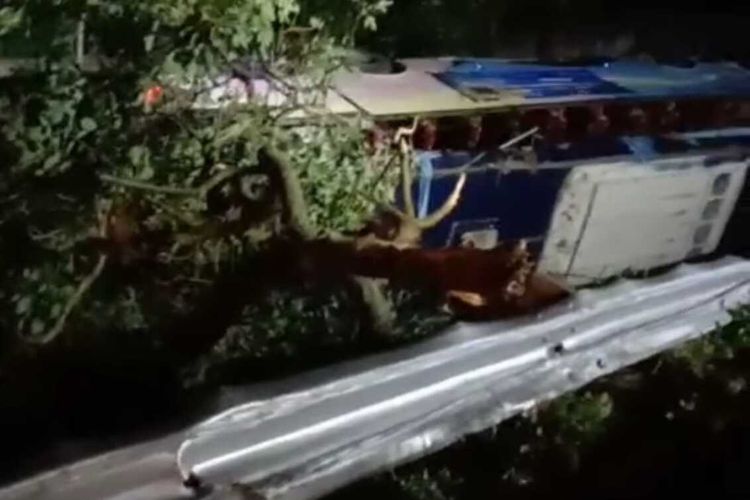 Bus terguling di Tol Cipali, 1 orang dikabarkan tewas dalam peristiwa ini [kompas]