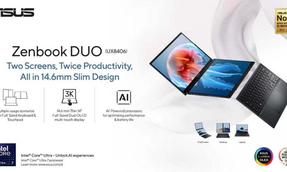 ASUS Zenbook DUO (UX8406) hadir dengan desain dan fitur revolusioner yang dirancang untuk memaksimalkan produktivitas melalui teknologi dua layar serta AI