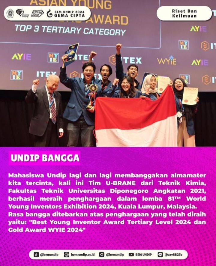 Kompetisi WYIE 2024, Mahasiswa Teknik Kimia Undip Raih Medali Emas [instagram]