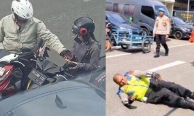 Oknum polisi dihukum berguling di aspal usai palak pengendara motor [tribunnews]