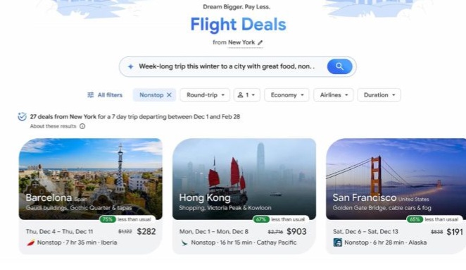 Ilustrasi Fitur Google Flight Deals untuk cari tiket murah berbasis AI [amanz]